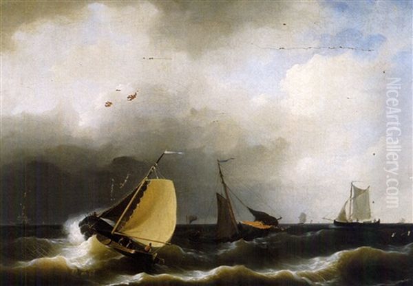 Sailing Vessels Off The Coast Oil Painting by Herman Henry op der Heyde