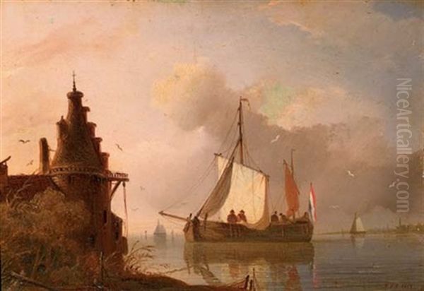 Shipping On A Calm Oil Painting by Herman Henry op der Heyde