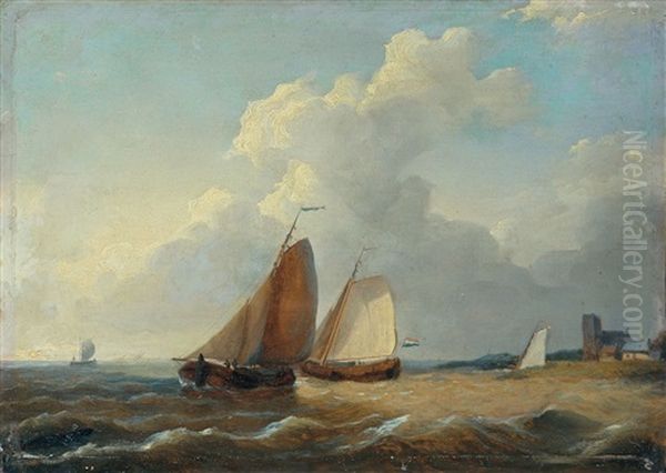 Fischerboote In Kustennahem Gewasser Oil Painting by Herman Henry op der Heyde