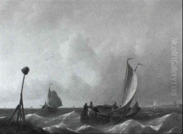 A Pink Tacking In On A Choppy Sea Oil Painting by Herman Henry op der Heyde