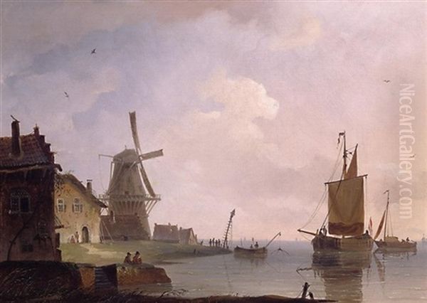 Fischerdorf An Der Scheldemundung Oil Painting by Herman Henry op der Heyden