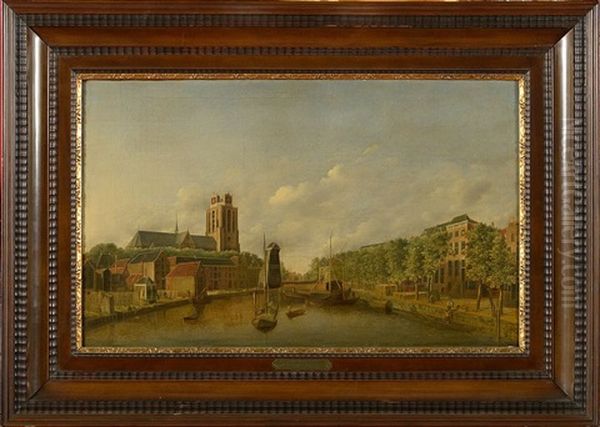 Vue Du Centre De Dordrecht Anime Oil Painting by Jan Van Der Heyden