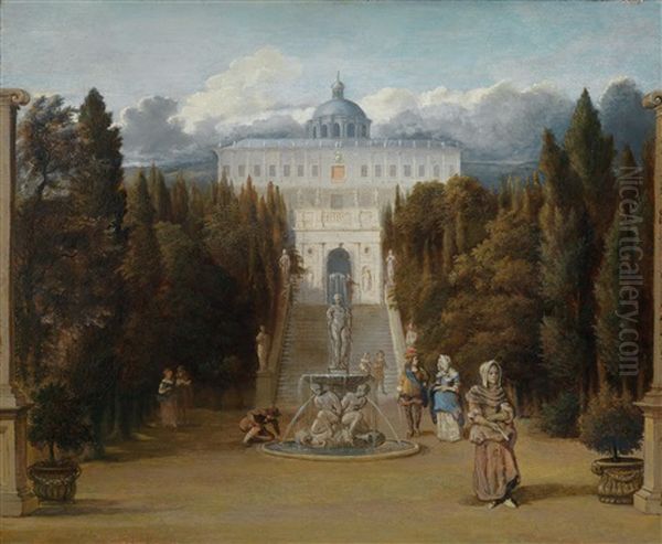 Eine Phantastische Ansicht Des Parks Einer Villa In Der Umgebung Von Rom (villa D' Este, Castel Gandolfo?) Oil Painting by Jan Van Der Heyden