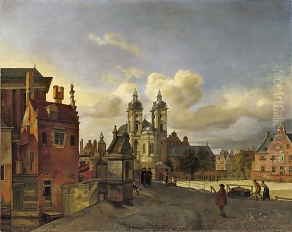 Die Jesuitenkirche St. Andreas In Dusseldorf Oil Painting by Jan Van Der Heyden