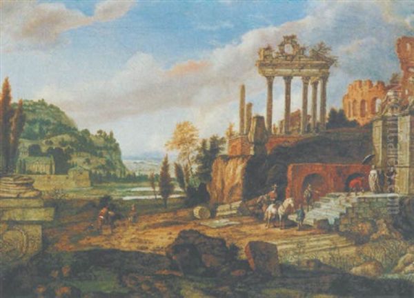 Landschaft Mit Antiken Ruinen Und Figurenstaffage by Jan Van Der Heyden