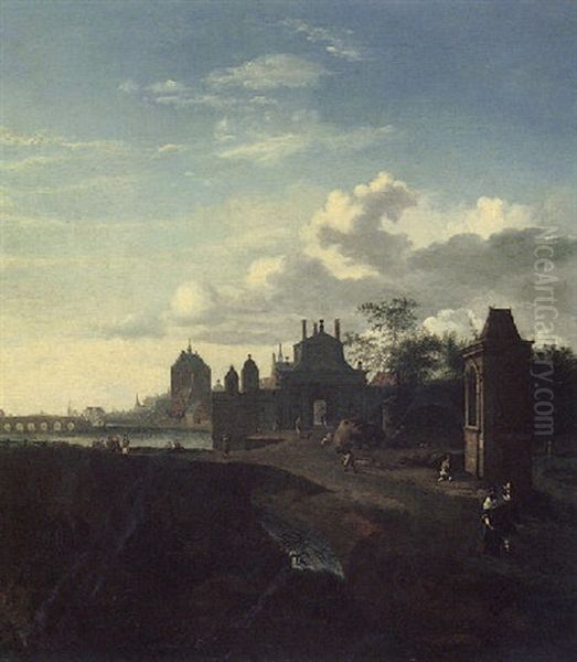 Brussels, A Capriccio Of The Porte Du Rivage Oil Painting by Jan Van Der Heyden