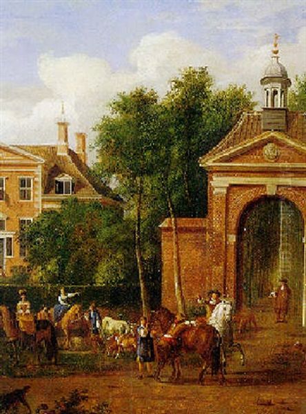 The Harteveld Residence On The River Vecht Oil Painting by Jan Van Der Heyden