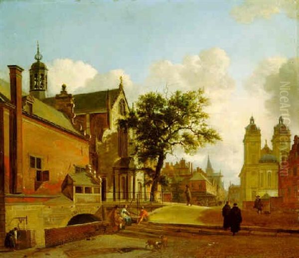 Dusseldorf; A View Of The Jesuit Church Of St. Andreas Oil Painting by Jan Van Der Heyden