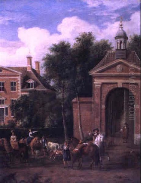 La Demeure Des Harteveld Pres Du Vecht Dans Le Region D'utrecht Oil Painting by Jan Van Der Heyden