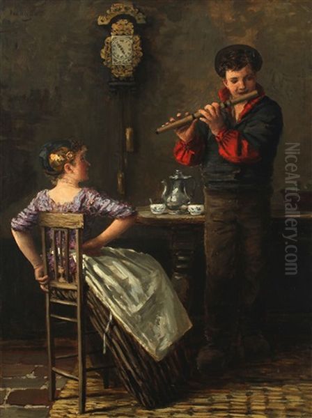 The Charming Flute Player Oil Painting by Karl Heyden