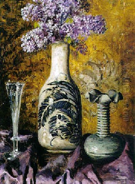 Stilleben Mit Fliederstraus In Japanischer Vase Oil Painting by Karl Heyden