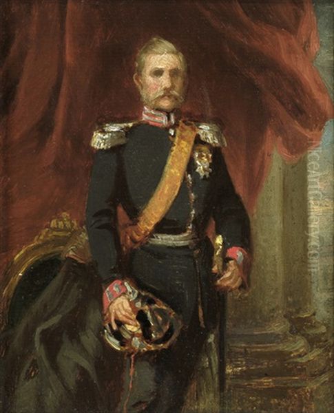 Bildnis Des Kronprinzen Friedrich Wilhelm Von Preusen In Uniform Vor Rotem Vorhang by Otto Johann Heinrich Heyden