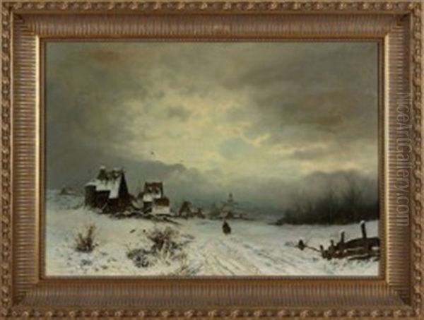 Winterliches Dorf Oil Painting by Friedrich Josef Nicolai Heydendahl