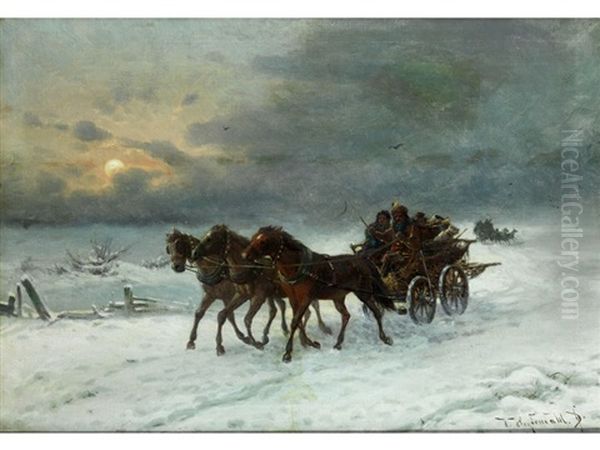 Winterliche Kutschfahrt Oil Painting by Friedrich Josef Nicolai Heydendahl