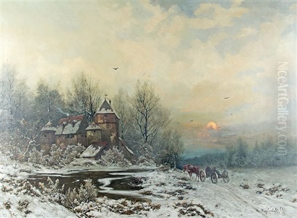 Evening Arrival At The Castle Oil Painting by Friedrich Josef Nicolai Heydendahl