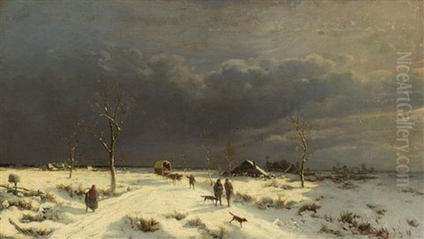 Vor Dem Schneesturm Oil Painting by Friedrich Josef Nicolai Heydendahl