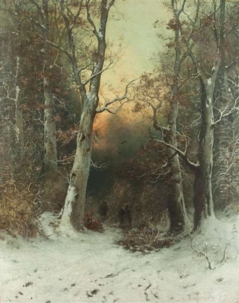 Heimkehr Am Winterabend Oil Painting by Friedrich Josef Nicolai Heydendahl