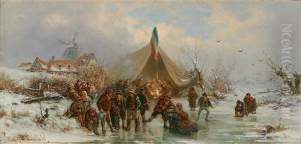 Hollandisches Figurenreiches Eisvergnugen Oil Painting by Friedrich Josef Nicolai Heydendahl