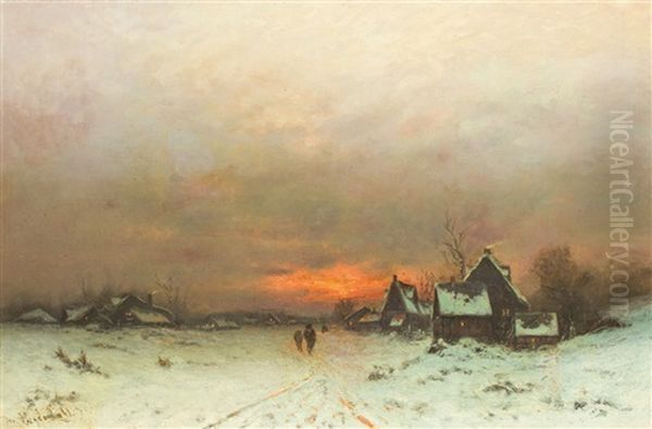 Winterabend In Einem Westfalischen Dorf Oil Painting by Friedrich Josef Nicolai Heydendahl