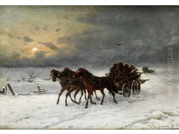 Winterlandschaft Mit Troika Oil Painting by Friedrich Josef Nicolai Heydendahl