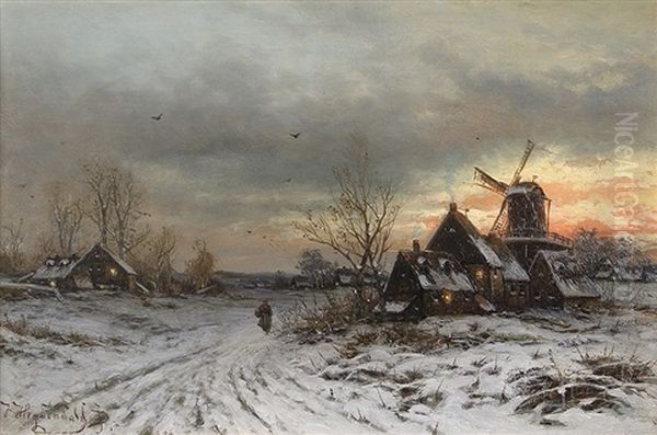 Evening Mood At The Mill Oil Painting by Friedrich Josef Nicolai Heydendahl