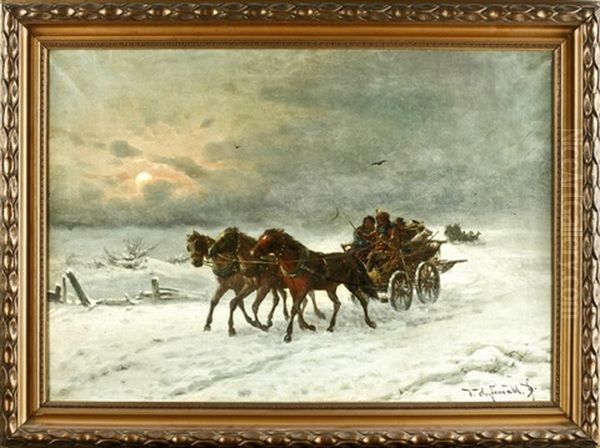 Die Troika Im Schnee Oil Painting by Friedrich Josef Nicolai Heydendahl