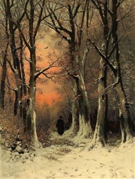 Abendlicher Winterwald Mit Einer Reisigsammlerin by Friedrich Josef Nicolai Heydendahl