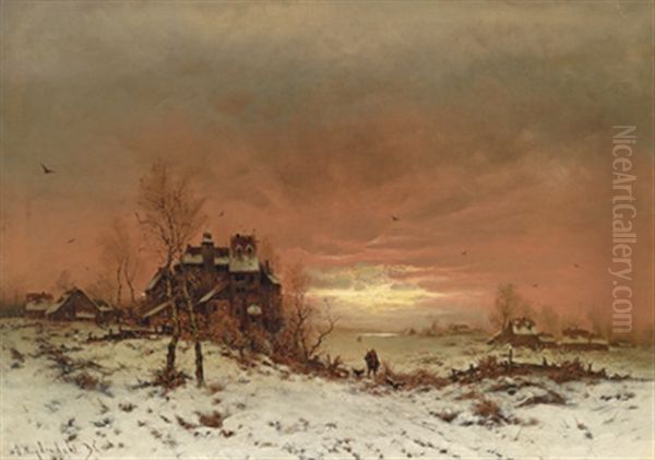 Winterlandschaft Mit Einer Burg Und Einem Jager by Friedrich Josef Nicolai Heydendahl