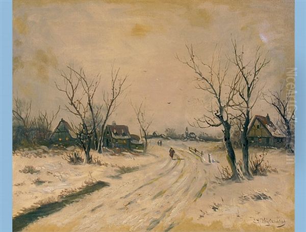 Winter Landscape With Figurative Staffage Oil Painting by Friedrich Josef Nicolai Heydendahl