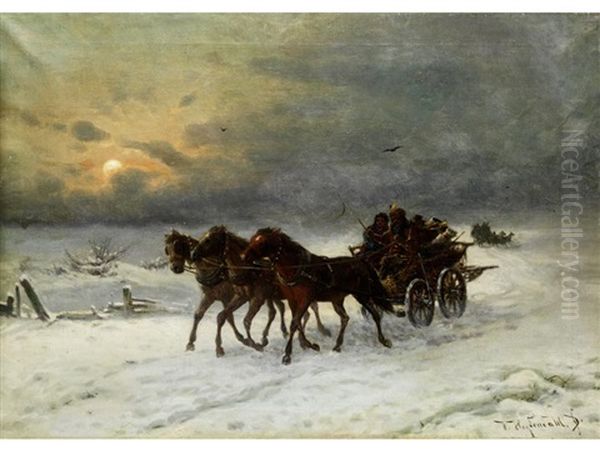 Die Troika Im Schnee Oil Painting by Friedrich Josef Nicolai Heydendahl