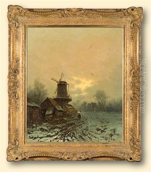 Windmill Landscape Oil Painting by Friedrich Josef Nicolai Heydendahl