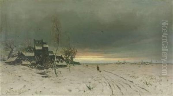 Weite Winterlandschaft Mit Untergehender Sonne Oil Painting by Friedrich Josef Nicolai Heydendahl