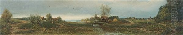 Landscape With Windmill Oil Painting by Friedrich Josef Nicolai Heydendahl