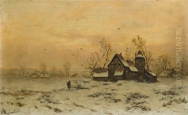 Winter At The Countryside Oil Painting by Friedrich Josef Nicolai Heydendahl