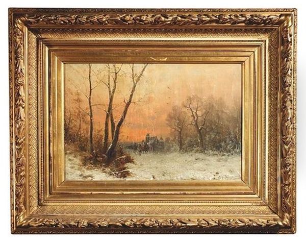 Winterlandschaft Bei Sonnenuntergang. Vor Einem Schloss Sammeln Sich Reiter Oil Painting by Friedrich Josef Nicolai Heydendahl