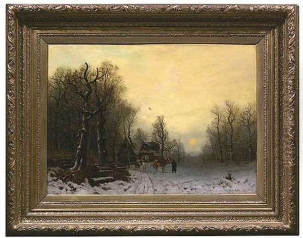 Winterlandschaft Mit Einem Pferdefuhrwerk Vor Einem Gehoft Oil Painting by Friedrich Josef Nicolai Heydendahl