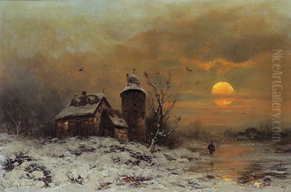 Eine Winterlandschaft Oil Painting by Friedrich Josef Nicolai Heydendahl