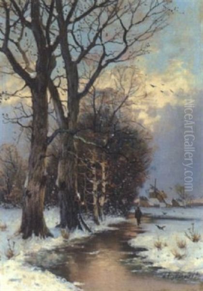 Abend Uber Niederrheinischer Winterlandschaft by Friedrich Josef Nicolai Heydendahl