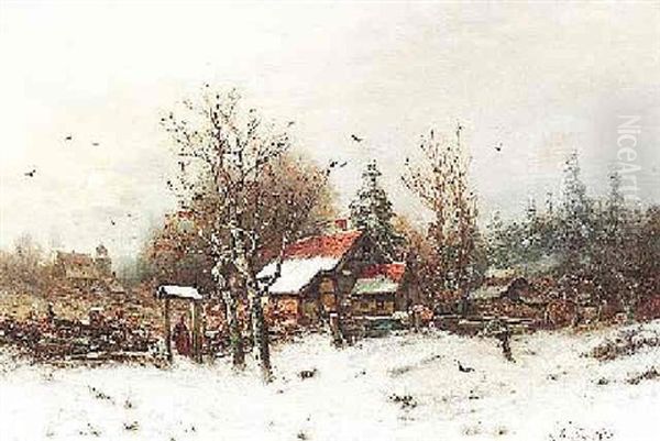 Winterlandschaft Am Rande Des Dorfes. Abendstimmung Oil Painting by Friedrich Josef Nicolai Heydendahl