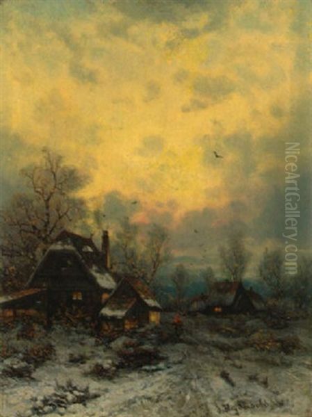 Winterabend Am Niederrheinischen Dorf Oil Painting by Friedrich Josef Nicolai Heydendahl