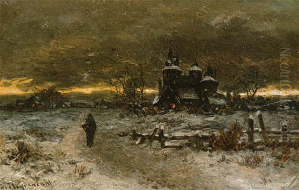 Einsame Wanderin In Der Winternacht Oil Painting by Friedrich Josef Nicolai Heydendahl