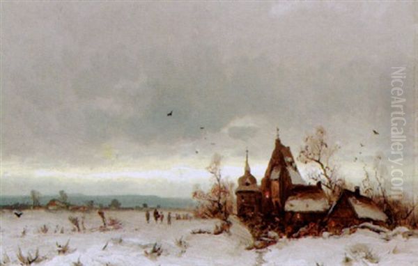 Kapelle Am Winterabend Oil Painting by Friedrich Josef Nicolai Heydendahl