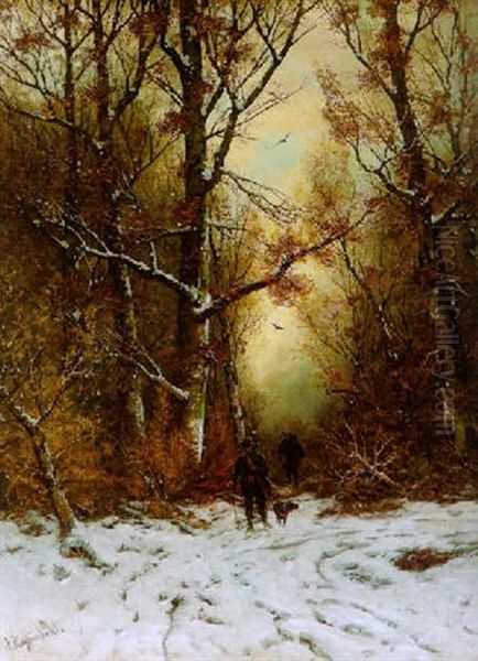 Jager Im Winterwald Oil Painting by Friedrich Josef Nicolai Heydendahl