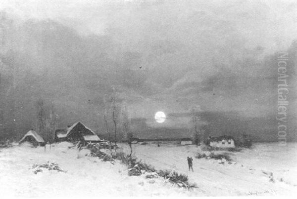 Winterabend Am Niederrhein Oil Painting by Friedrich Josef Nicolai Heydendahl