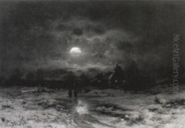 Aftensol Over Landskab, Vinter Oil Painting by Friedrich Josef Nicolai Heydendahl