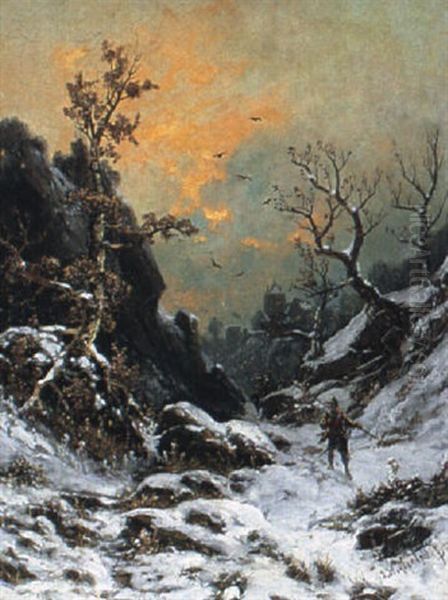 Soldaten In Winterlicher Berglandschaft Oil Painting by Friedrich Josef Nicolai Heydendahl