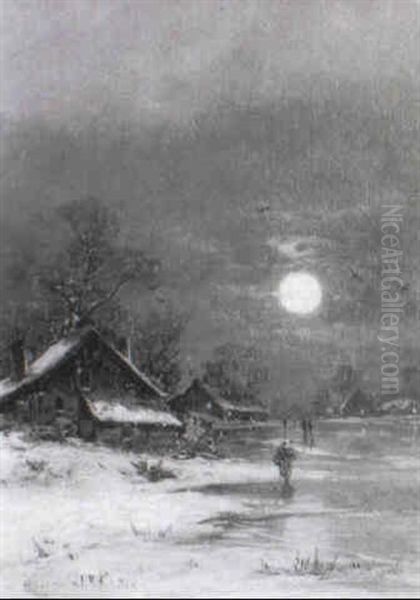 Winterabend Oil Painting by Friedrich Josef Nicolai Heydendahl