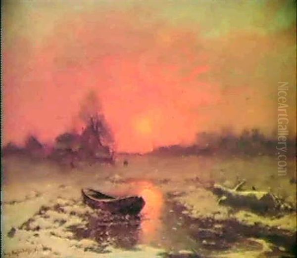 Winterlandschaft In Der Abendsonne Oil Painting by Friedrich Josef Nicolai Heydendahl