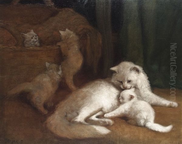 Cat With Kitten Oil Painting by Arthur Heyer