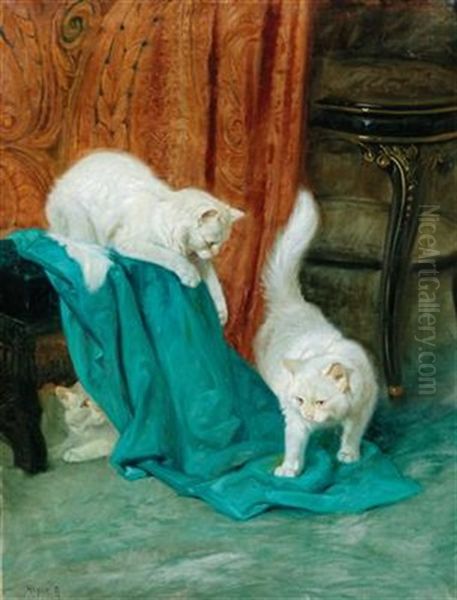 Cats Playing Oil Painting by Arthur Heyer